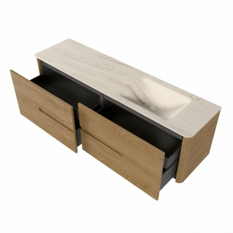 Mondiaz CIRO-DLUX Meuble de salle de bains - 170x45x50cm - Plan-vasque Solid surface Meli - 1 lavabo à droite - sans trous de robinet - 4 tiroirs - Chêne SW1531437