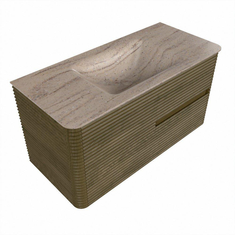 Mondiaz CIRO-DLUX Badkamermeubelset - 100x45x50cm - Solid surface wastafel Saba - 1 wasbak Midden - 1 kraangat - 2 lades - Dusk SW1533323