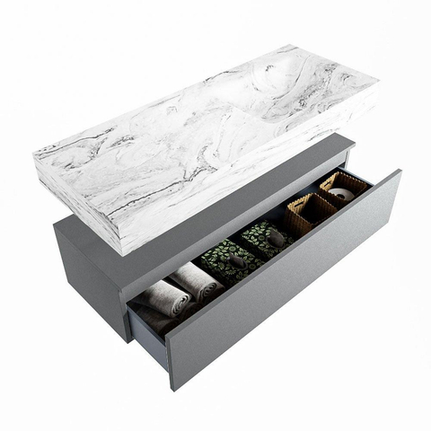 Mondiaz ALAN-DLUX Ensemble de meuble - 120cm - meuble Plata mat - 1 tiroir - Lavabo Cloud Glace suspendu - vasque Droite - 0 trous de robinet SW806159