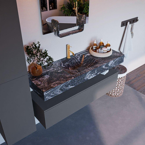 Mondiaz ALAN-DLUX Ensemble de meuble - 130cm - meuble Plata mat - 1 tiroir - Lavabo Cloud Lava suspendu - vasque Centre - 1 trou de robinet SW808482
