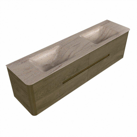 Mondiaz CIRO-DLUX Badkamermeubelset - 180x45x50cm - Solid surface wastafel Saba - 2 wasbak Dubbel - zonder kraangaten - 4 lades - Dusk SW1533364