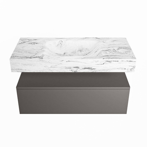 Mondiaz ALAN-DLUX Ensemble de meuble - 100cm - meuble Dark grey mat - 1 tiroir - Lavabo Cloud Glace suspendu - vasque Centre - 1 trou de robinet SW804835