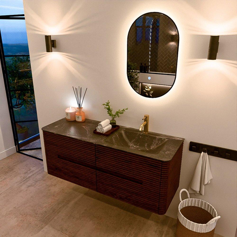 Mondiaz CIRO-DLUX Badkamermeubelset - 130x45x50cm - Solid surface wastafel Lava - 1 wasbak Rechts - 1 kraangat - 4 lades - Ruby SW1531595