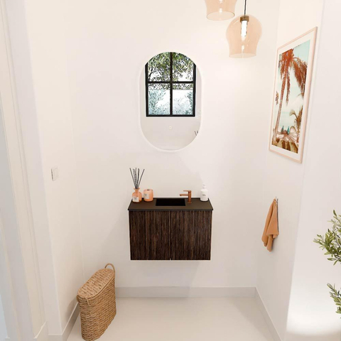 Mondiaz JOYA 60cm meuble de salle de bains WC - couleur Walnut - Vasque FAYE position Milieu 1 trou de robinet couleur Urban. SW1421359