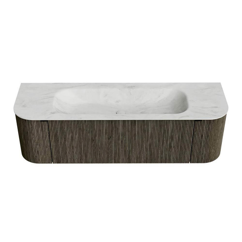 Mondiaz KURVE-DLUX Ensemble meuble de salle de bains - 150x46x40cm - 1 tiroir - 2 portes - lavabo solid surface - centre - 1 trou de robinet - Shadow SW1414063