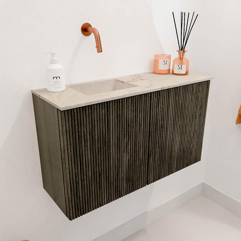 Mondiaz JOYA-DLUX 70cm toiletmeubel - kleur Shadow - Wastafel FAYE positie Links Zonder kraangat kleur Frappe. SW1422688