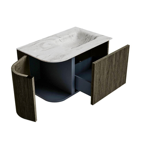 Mondiaz KURVE-DLUX Badkamermeubelset - 75x46x40cm - 1 lade - 1 deur - wastafel solid surface - rechts - zonder kraangat - Shadow SW1414536