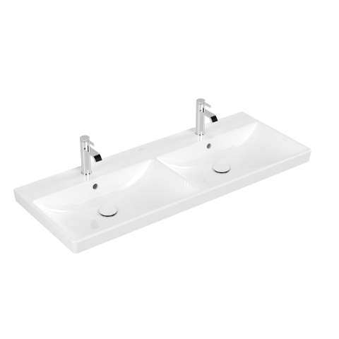 Villeroy & Boch Avento dubbele meubelwastafel - 120x47cm - 2 kraangaten - met overloop - White Alpine (glans wit) SW209499