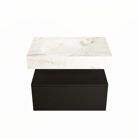 Mondiaz ALAN-DLUX Ensemble de meuble - 70cm - meuble Urban mat - 1 tiroir - Lavabo Cloud Frappe suspendu - vasque Centre - 0 trous de robinet SW805374