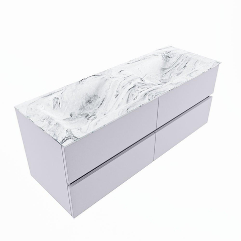 MONDIAZ VICA-DLUX Ensemble meuble de salle de bains - 130cm - meuble bas Cale - 4 tiroirs - vasque encastrée Cloud double - 2 trous de robinet - version haute 60cm - Glace SW1088362