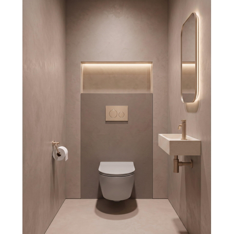 QeramiQ Dely Swirl Ensemble WC - 36.3x51.7cm - réservoir encastré Geberit UP320 - avec cadre Burda - abattant 35mm - plaque de commande beige - boutons ronds - blanc brillant SW1164828