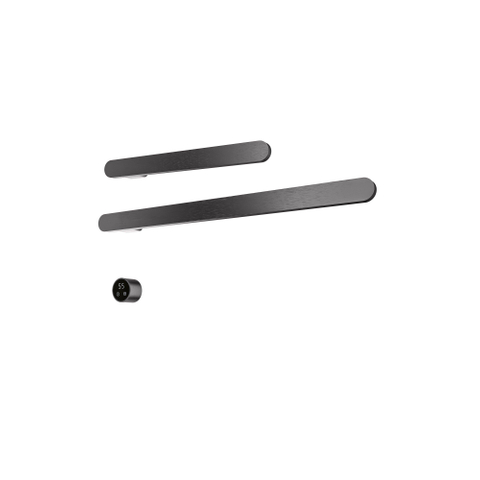 Hotbath &MORE Handdoekradiator - 80x38cm - soft square - 2 stangen 80cm en 50cm - horizontaal - met schakelaar - PVD - geborsteld gunmetal (antraciet) SW1245790