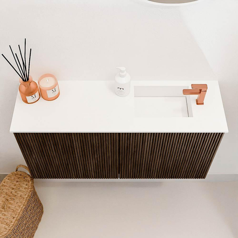 Mondiaz JOYA 80cm meuble de toilette - couleur Walnut - Vasque FAYE position Droite 1 trou de robinet couleur Talc. SW1421277