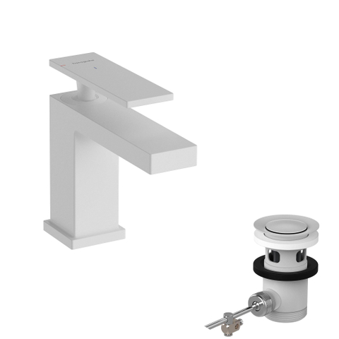 Hansgrohe Tecturis E 1 greeps wastafelkraan - 80 - coolstart - met pop-up waste set - mat wit SW918663