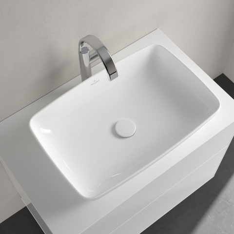Villeroy & Boch Artis opzetwastafel - 58x38cm - zonder kraangat - zonder overloop CeramicPlus - Stone White (mat wit) SW209530