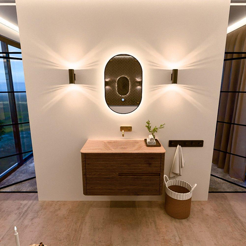 Mondiaz CIRO-DLUX Badkamermeubelset - 90x45x50cm - Solid surface wastafel Saba - 1 wasbak Midden - zonder kraangaten - 2 lades - Dusk SW1533319