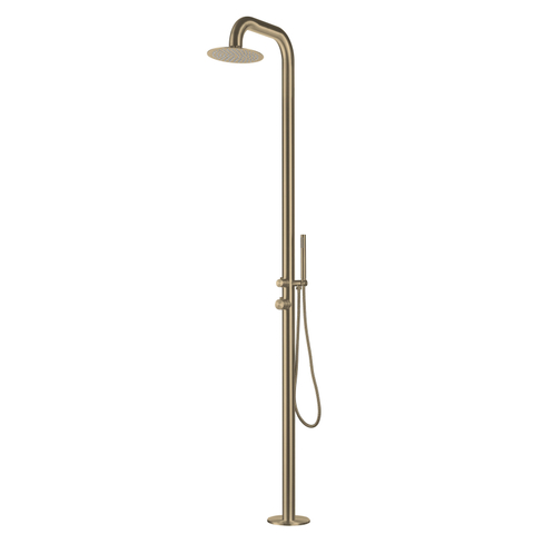 Fortifura Outdoor Deluxe Vrijstaande Buitendouche - RVS - 316 - handdouche - regendouche - PVD - geborsteld messing (goud) SW996257