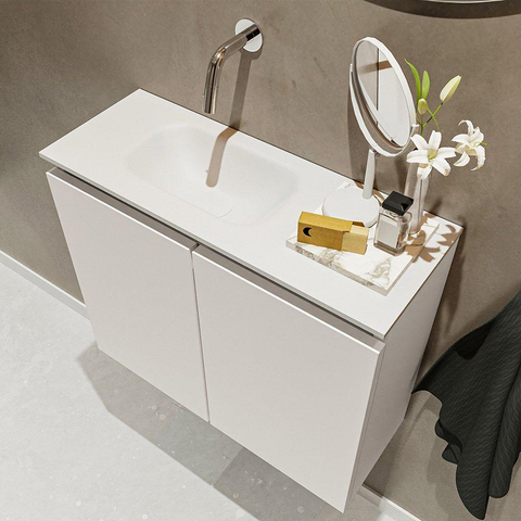 MONDIAZ TURE Toiletmeubel 60x23x50cm met 0 kraangaten 2 deuren linen mat Wastafel Eden links Solid Surface Wit SW475077