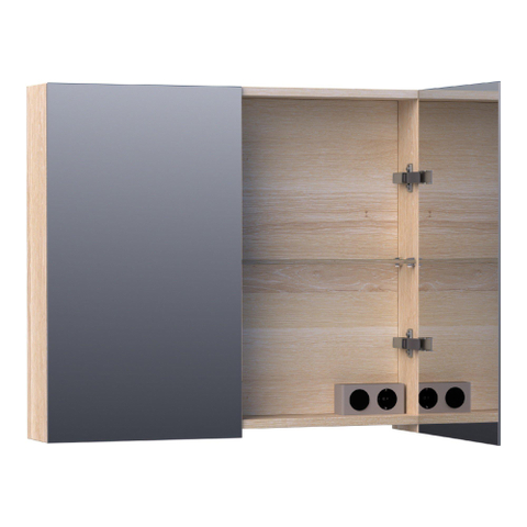 Saniclass Plain Spiegelkast - 80x70x15cm - 2 links/rechtsdraaiende spiegeldeuren - hout - white oak SW392943