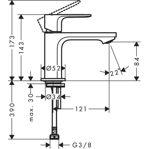 Hansgrohe Rebris e 1 greeps toiletkraan - 80 koud water/vooraf ingestelde temperatuur - zonder afvoer mat zw - mat zwart SW796574