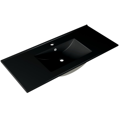 Saniclass Chaci Meuble de salle de bain - 100x45x55cm - lavabo en céramique noir mat - 1 vasque - 1 trou de robinet - 2 tiroirs - noyer SW809379