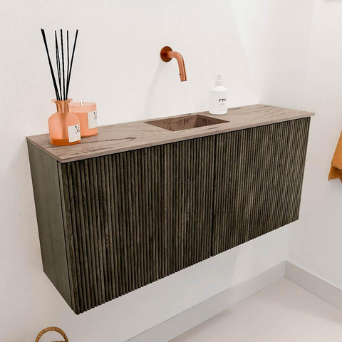Mondiaz JOYA-DLUX 90cm meuble de salle de bains - couleur Shadow - Vasque FAYE position Milieu Sans trou de robinet couleur Arena. SW1424810