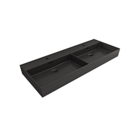 Plieger Kansas wastafel dubbel 2 kraangaten met overloop 120x46.6cm matzwart SW160124