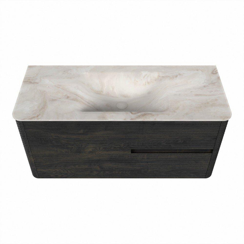 Mondiaz CIRO-DLUX Ensemble meuble de salle de bains - 110x45x50cm - Plan-vasque solid surface Frappe - 1 bassin Central - sans trous de robinet - 2 tiroirs - Shadow SW1532000