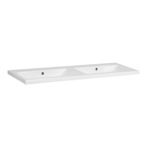 Saniclass Bari Meuble lavabo - 120x47x3.5cm - trop-plein - 2 lavabos - gauche droite sans trou de robinet - céramique - blanc SW24932