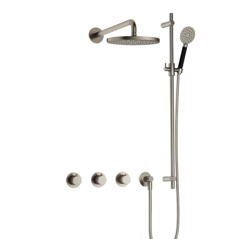 Hotbath Cobber IBS70 Regendoucheset - inbouw - 38.5cm wandarm - 20cm ronde hoofddouche - 3 standen handdouche - glijstang - geborsteld nikkel (RVS) SW678029