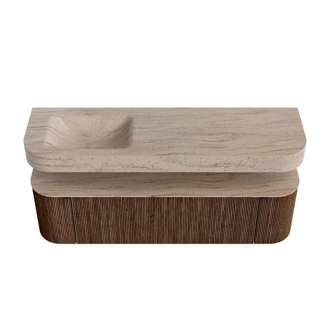 MONDIAZ THOR-DLUX 160cm meuble de salle de bains arrondi gauche + droite couleur Walnut avec 1 tiroir et 2 portes. Vasque suspendue CLOUD Gauche sans trou de robinet couleur Saba. SW1465343