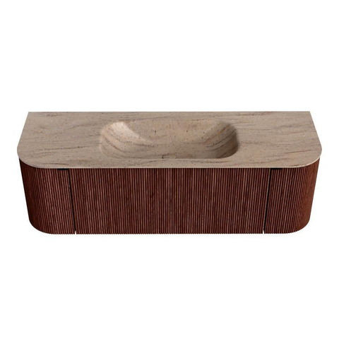 MONDIAZ KURVE-DLUX Meuble de salle de bains 140cm arrondi gauche + droite couleur Ruby avec 1 tiroir et 2 portes. Lavabo BIG SMALL Milieu 1 trou de robinet Saba. SW1433467