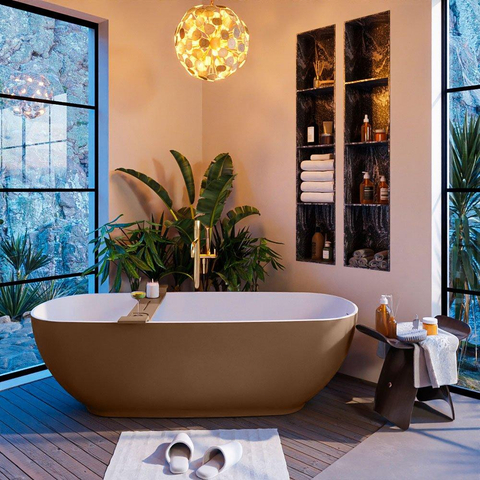MONDIAZ ALAN - DLUX Badkamermeubelset - 90cm - onderkast - Rust - 1 lade - vrijhangende wastafel - wasbak midden - 1 kraangat - Lava SW808302