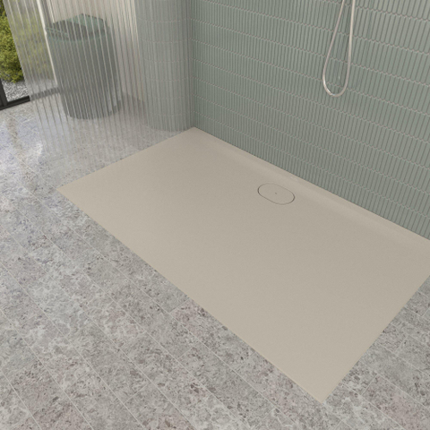 Villeroy & Boch Ecora douchebak - 150x90x3.5cm - afvoer lange zijde - almond (beige) SW1558934
