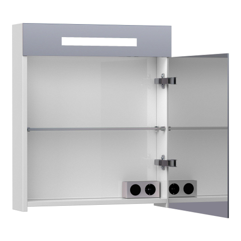 Saniclass Double Face Spiegelkast - 60x70x15cm - verlichting - geintegreerd - 1 rechtsdraaiende spiegeldeur - MDF - hoogglans wit SW2209