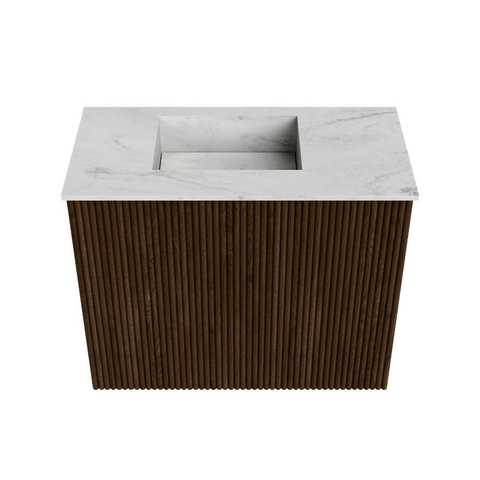 Mondiaz JOYA-DLUX Meuble de toilette 50cm - couleur Walnut - Lavabo FAYE position Gauche Sans trou de robinet couleur Opalo. SW1422577