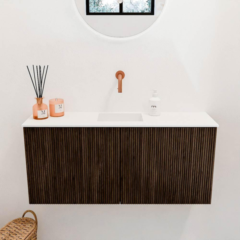 Mondiaz JOYA 90cm meuble de toilette - couleur Walnut - Vasque FAYE position Milieu Sans trou de robinet couleur Talc. SW1421263