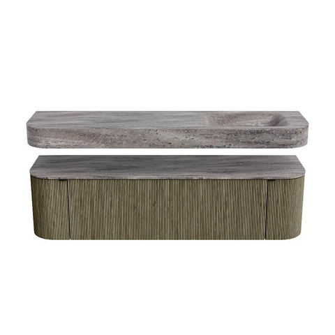 MONDIAZ THOR-DLUX Meuble de salle de bains 170cm arrondi gauche + droite couleur Shadow avec 1 tiroir et 2 portes. Vasque suspendue CLOUD Droite 1 trou de robinet couleur Oza. SW1467690
