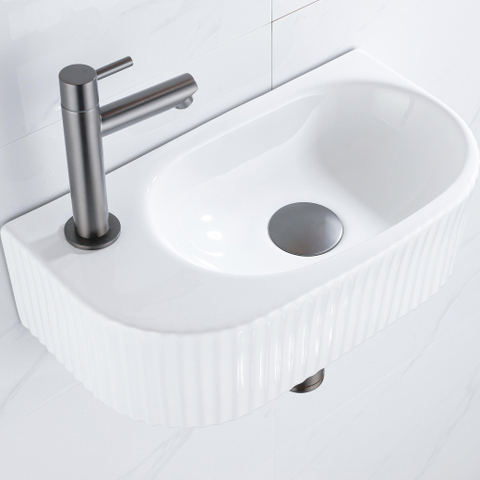 QeramiQ Fuente pack lave-mains – 40 x 21,5 x 12 cm – perçage à gauche – robinet gunmetal – cannelé SW1233030