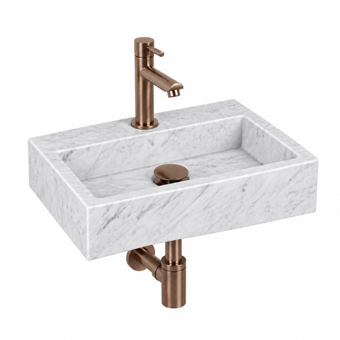 Fortifura Fuente fonteinset - 38x24x8cm - kraangat midden - met kraan koper - glans wit SW1111485