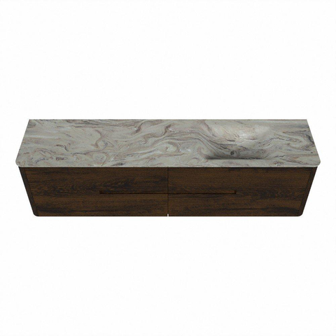 Mondiaz CIRO-DLUX Ensemble de meubles de salle de bains - 190x45x50cm - lavabo solid surface Glace - 1 vasque à droite - 1 trou de robinet - 4 tiroirs - Noyer SW1530277