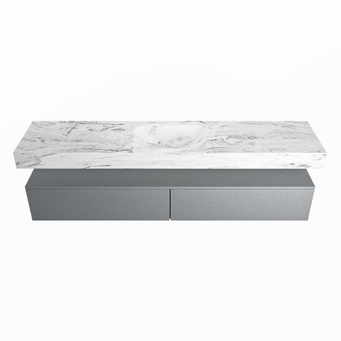 Mondiaz ALAN-DLUX Ensemble de meuble - 200cm - meuble Plata mat - 2 tiroirs - Lavabo Cloud Glace suspendu - vasque Centre - 1 trou de robinet SW806486