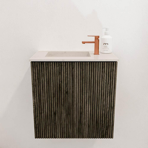 Mondiaz JOYA-DLUX 40cm toiletmeubel - kleur Shadow - Wastafel FAYE positie Links 1 kraangat kleur Meli. SW1424852