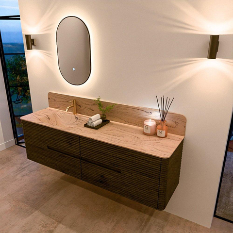 Mondiaz CIRO-DLUX Ensemble de meubles de salle de bains - 170x45x50cm - Plan vasque solid surface Arena - 1 vasque à gauche - 1 trou de robinet - 4 tiroirs - Shadow SW1532365