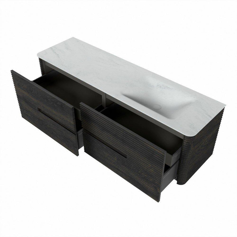 Mondiaz CIRO-DLUX Badkamermeubelset - 160x45x50cm - Solid surface wastafel Opalo - 1 wasbak Rechts - zonder kraangaten - 4 lades - Shadow SW1532428