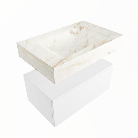 Mondiaz ALAN-DLUX Ensemble de meuble - 70cm - meuble Talc mat - 1 tiroir - Lavabo Cloud Frappe suspendu - vasque Centre - 0 trous de robinet SW804770