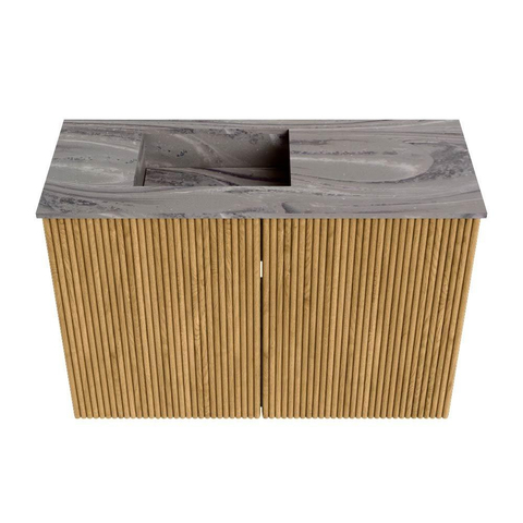 Mondiaz JOYA-DLUX 60cm toiletmeubel - kleur Oak - Wastafel FAYE positie Links Zonder kraangat kleur Sombra. SW1424242
