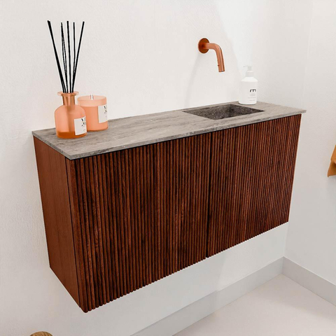 Mondiaz JOYA-DLUX 80cm toiletmeubel - kleur Ruby - Wastafel FAYE positie Rechts Zonder kraangat kleur Oza. SW1425507