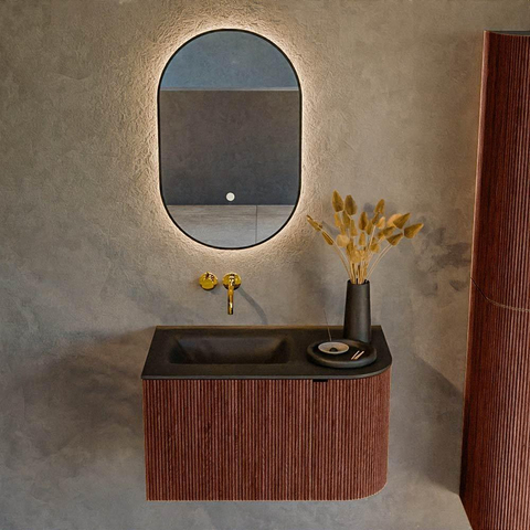 Mondiaz KURVE Ensemble de meuble de salle de bains - 75x46x40cm - 1 tiroir - 1 porte - lavabo solid surface - gauche - sans trou de robinet - Ruby SW1415393