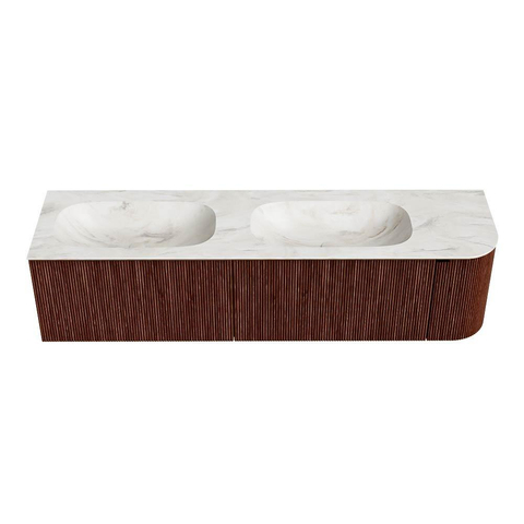 Mondiaz KURVE-DLUX Badkamermeubelset - 175x46x40cm - 2 lade - 1 deur - wastafel solid surface - dubbel / links - zonder kraangat - Ruby SW1415944